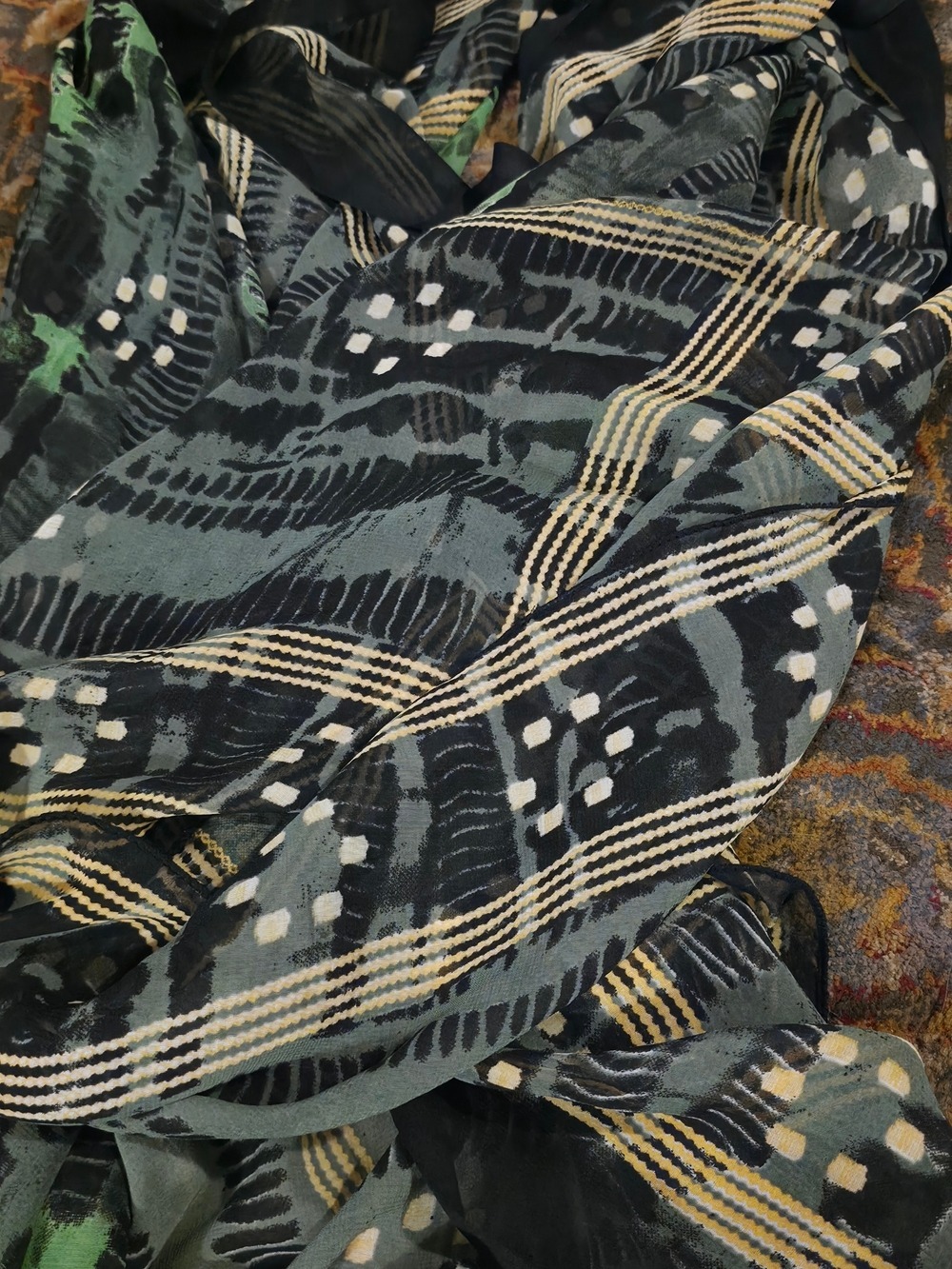 4/$25 Deal! Vintage Black and Green Patterned Lightweight Scarf